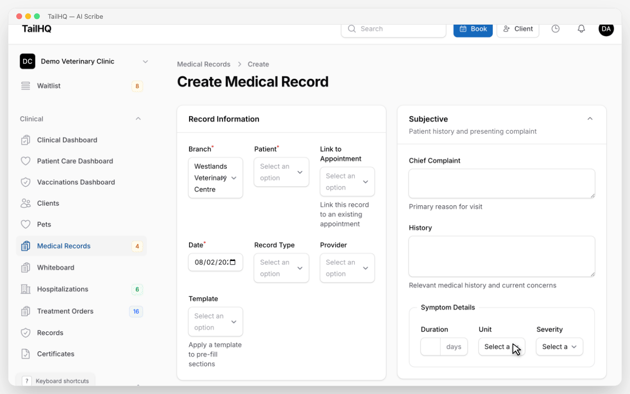 AI Scribe recording consultation notes