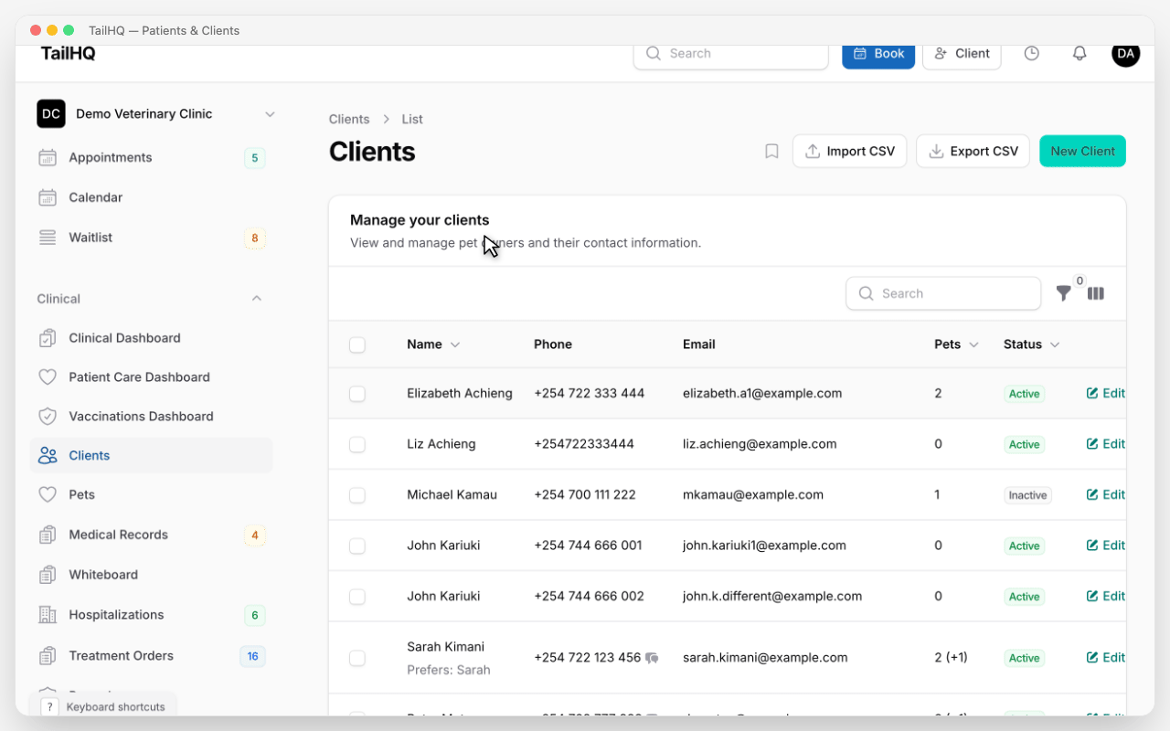Patient and client management
